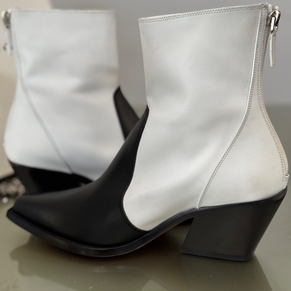 Givenchy Leather Cowboy Boots Color Block Black and White Western Ankle Bootie - Picture 5 of 14